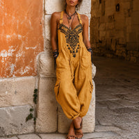 Overall Martha™ mit ornamentaler Stickerei, V-Ausschnitt und weitem Schnitt in Gelb