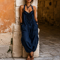 Overall Martha™ mit ornamentaler Stickerei, V-Ausschnitt und weitem Schnitt in Marineblau