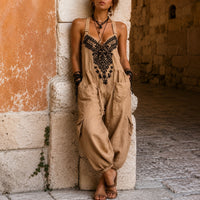 Overall Martha™ mit ornamentaler Stickerei, V-Ausschnitt und weitem Schnitt in Beige