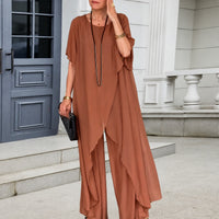 Set Annelie™ mit Asymmetrischem Longtop und Hose mit Weitem Bein in Braun
