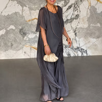 Set Annelie™ mit Asymmetrischem Longtop und Hose mit Weitem Bein in Schwarz