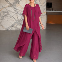 Set Annelie™ mit Asymmetrischem Longtop und Hose mit Weitem Bein in Rot