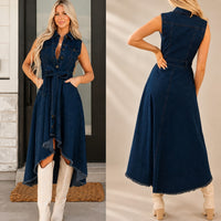 Kleid Talea™ aus Denim mit Bindegürtel, Knopfleiste und High-Low-Saum in Dunkelblau