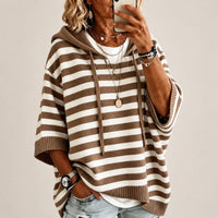 Leichter Pullover Monika™ mit Kapuze, Kontraststreifen und Rippabschluss in Khaki