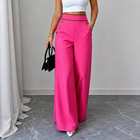Hose Marlene™ mit Hoher Taille, Kontrastpaspel und Weitem Schnitt in Rosa