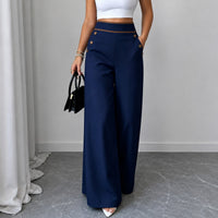 Hose Marlene™ mit Hoher Taille, Kontrastpaspel und Weitem Schnitt in Marineblau