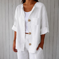 Bluse Marie™ mit Frontknöpfen, 3/4-Ärmeln und Brusttasche in Weiß