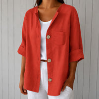 Bluse Marie™ mit Frontknöpfen, 3/4-Ärmeln und Brusttasche in Rot