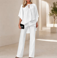 Celienne™ Set mit Chiffonbluse, Mullet-Saum und eleganter Hose mit geradem Schnitt / Ein kompletter Look für besondere Anlässe in Weiß