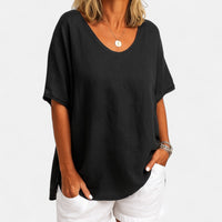Anna | Damen T-Shirt Locker Bequem Bauchbedeckung Komfort Casual in Schwarz