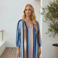 Kamelie™ Viskose-Maxikleid mit tiefem V-Ausschnitt in Blau
