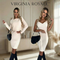 Virginia Royale™ Set aus hochwertigem Strick mit eleganter 2-in-1-Überlagerung in Eisweiß