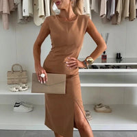 Zürich™ Midikleid mit elegantem Seitenschlitz in Braun