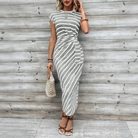 Dolce Riviera™-Kleid mit Eleganten Streifen und Seitlicher Schnürung in Grau