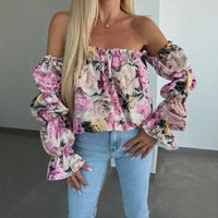 Florenze™ Bluse mit schulterfreiem Design und eleganter Blumenoptik in Rosé Mit Blumenmuste