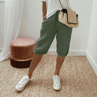 Levana™ Baumwoll-Leinen Shorts mit Verstellbarem Bund in Olivgrün