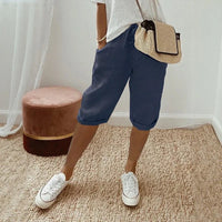 Levana™ Baumwoll-Leinen Shorts mit Verstellbarem Bund in Dunkelblau
