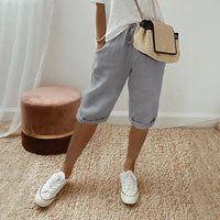 Levana™ Baumwoll-Leinen Shorts mit Verstellbarem Bund in Grau