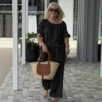 Celiane™-Set aus Baumwoll-Leinen mit Lockerer Passform in Schwarz