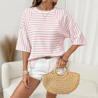 Dailynne™ Oversize Streifenbluse in Rosa