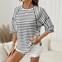 Dailynne™ Oversize Streifenbluse in Schwarz