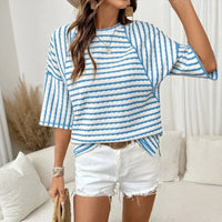 Dailynne™ Oversize Streifenbluse in Hellblau