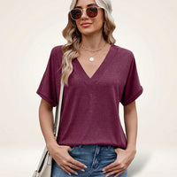 Elvara™ Bluse mit V-Ausschnitt und Zeitlosem Stil in Bordeaux