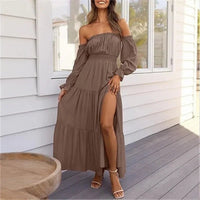 Ravienna™ Off-Shoulder Kleid Mit Eleganter Leichtigkeit in Kaffee