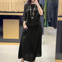 Bellarive™ Set Aus Baumwoll-Leinen Mit Weiter Bluse und Wickelrock in Schwarz
