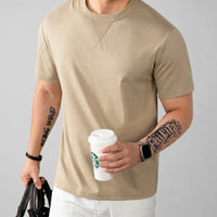 Louis™ T-Shirt aus Premium-Baumwolle mit Elasthan und geripptem Rundhalsausschnitt in Khaki
