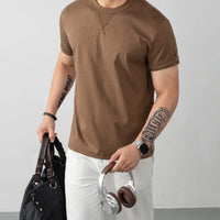 Louis™ T-Shirt aus Premium-Baumwolle mit Elasthan und geripptem Rundhalsausschnitt in Braun