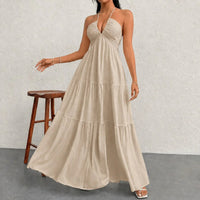 Marielle™ Kleid mit Halterneck-Ausschnitt und Zarter Bindung in Beige