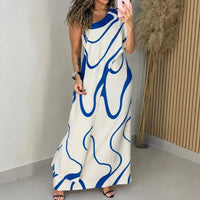 Alurea™ One-Shoulder Kleid mit Moderner Kunstprint-Optik in Blau