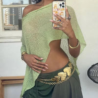 Melissa™ Poncho-Stil-Strickbluse aus Leichtem Strick in Grün