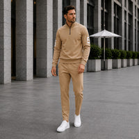 Alexander™ Set mit Stehkragen-Shirt mit Reißverschluss und Minimalistischer Hose in Khaki