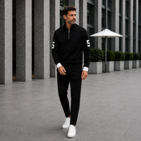 Alexander™ Set mit Stehkragen-Shirt mit Reißverschluss und Minimalistischer Hose in Schwarz