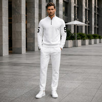 Alexander™ Set mit Stehkragen-Shirt mit Reißverschluss und Minimalistischer Hose in Weiß