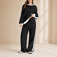 Celestelle™ Sweatshirt-Set Mit Seitlichen Streifen Und Weiter Hose in Schwarz