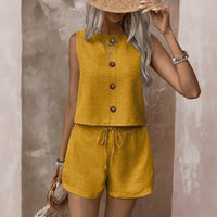 Celestina™ Set Aus Leinen-Baumwoll-Mischung Mit Minimalistischem Design in Gelb