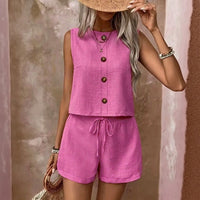 Celestina™ Set Aus Leinen-Baumwoll-Mischung Mit Minimalistischem Design in Pink