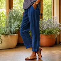 Sylvie™ Hose aus Baumwoll-Leinen mit Seitlichem Schlitz am Saum in Blau