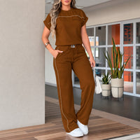 Calienne™ Set mit Gerader Hose und Kurzarmbluse in Braun