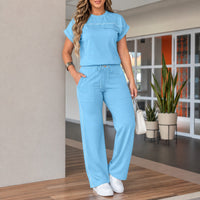 Calienne™ Set mit Gerader Hose und Kurzarmbluse in Blau