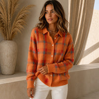 Saint Claire™ Premium-Strickjacke mit Karomuster in Orange