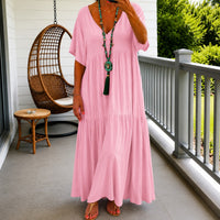 Liorenna™ Kleid aus Baumwoll-Leinen mit Lockerer Passform und V-Ausschnitt in Rosa