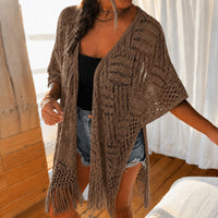 Calivie™ Cardigan Aus Lochstrick Mit Fransen Und Handwerklicher Struktur in Braun