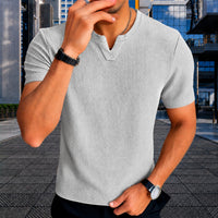 Matthias™ T-Shirt aus Strukturierter Baumwollstrickware im Old-Money-Stil in Hellgrau