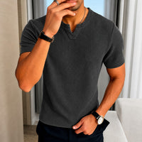 Matthias™ T-Shirt aus Strukturierter Baumwollstrickware im Old-Money-Stil in Grau