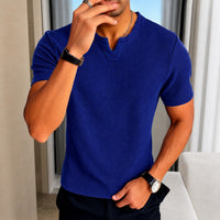 Matthias™ T-Shirt aus Strukturierter Baumwollstrickware im Old-Money-Stil in Dunkelblau