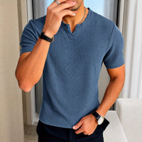 Matthias™ T-Shirt aus Strukturierter Baumwollstrickware im Old-Money-Stil in Blau